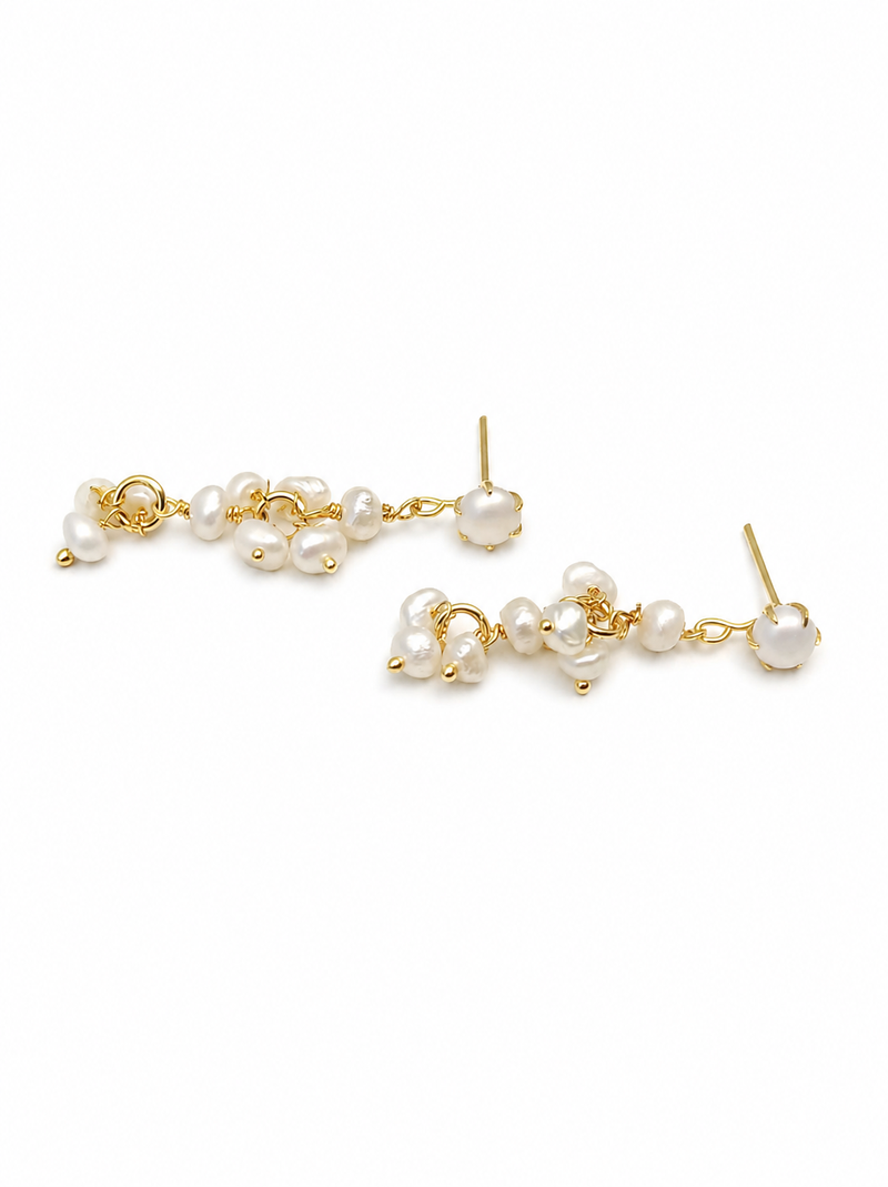 Natural freshwater pearl cluster drop earrings with gold-tone chain