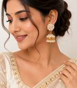 Freshwater pearl cluster drop earrings with gold-tone chain earring set