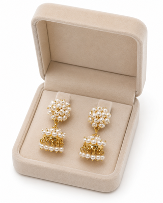 Freshwater pearl cluster drop earrings with gold-tone chain earring set 2