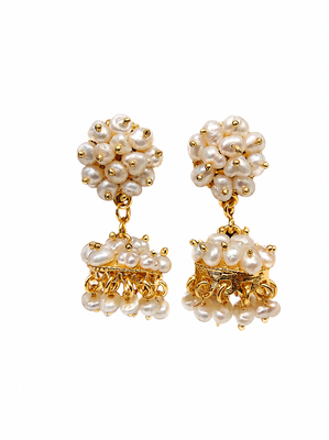 Freshwater pearl cluster drop earrings with gold-tone chain earring set 3