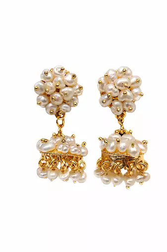 Freshwater pearl cluster drop earrings with gold-tone chain earring set