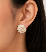 Freshwater pearl cluster stud earrings with gold beads