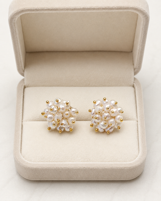 Freshwater pearl cluster stud earrings with gold beads 2