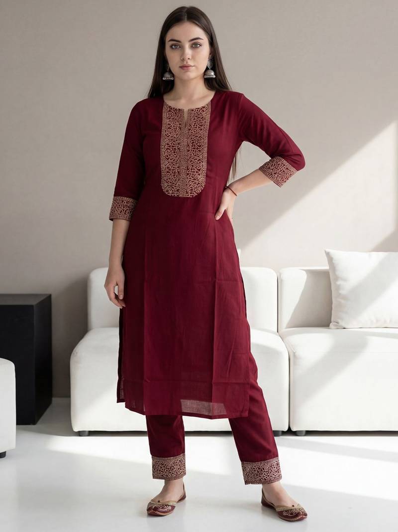 Women Ethnic Motifs Embroidered Regular Thread Work Kurta with Trousers