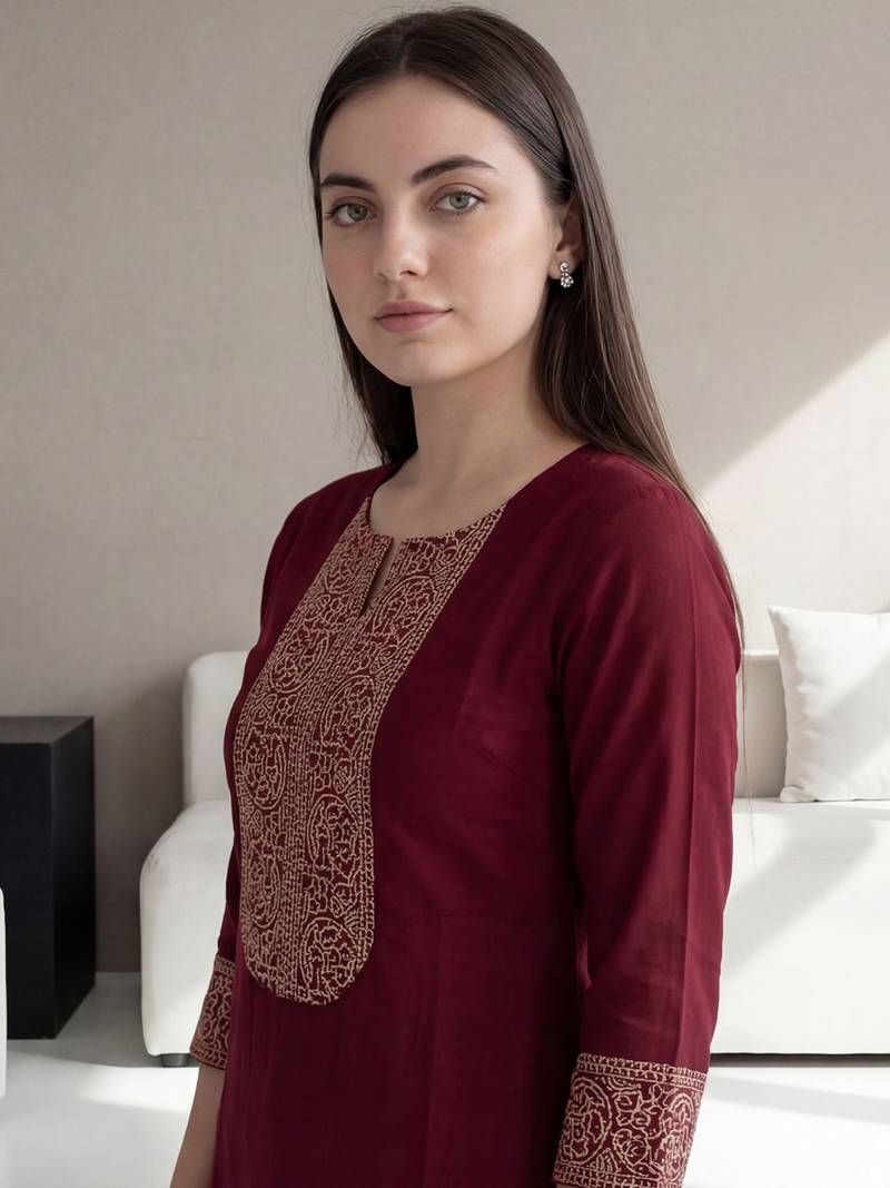 Women Ethnic Motifs Embroidered Regular Thread Work Kurta with Trousers