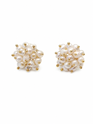 Freshwater pearl cluster stud earrings with gold beads 3