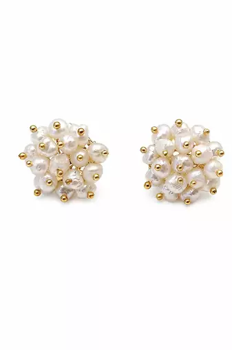 Freshwater pearl cluster stud earrings with gold beads