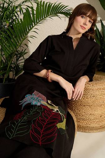 Adults-Women Woven Design Embroidered A-Line Kurta with Palazzos