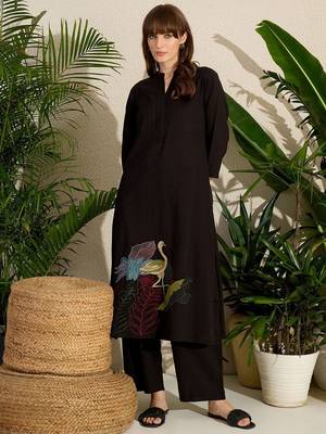 Adults-Women Woven Design Embroidered A-Line Kurta with Palazzos 2