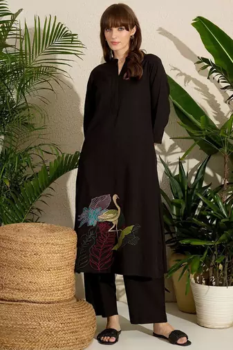 Adults-Women Woven Design Embroidered A-Line Kurta with Palazzos
