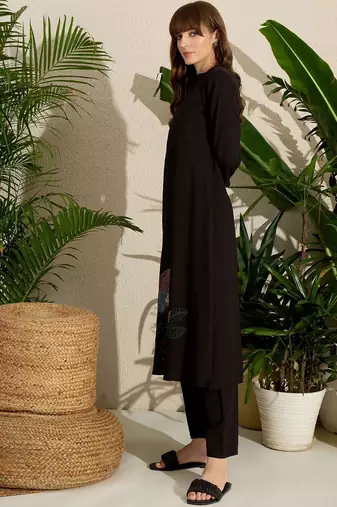 Adults-Women Woven Design Embroidered A-Line Kurta with Palazzos
