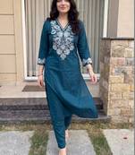 Women Ethnic Motifs Embroidered Regular Thread Work  Cotton Kurta with Trousers