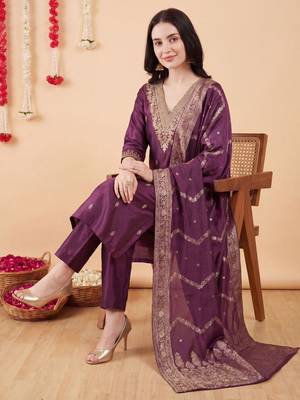 Women Ethnic Motifs Embroidered Regular Thread Work Kurta with Trousers & With Dupatta 1