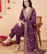 Women Ethnic Motifs Embroidered Regular Thread Work Kurta with Trousers & With Dupatta