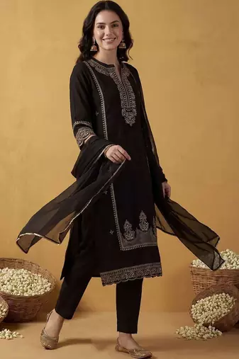Women Ethnic Motifs Embroidered Regular Kurta with Trousers & With Dupatta