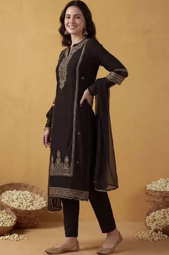 Women Ethnic Motifs Embroidered Regular Kurta with Trousers & With Dupatta