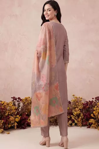 Women Floral Embroidered Regular Mirror Work Kurta with Trousers & With Dupatta