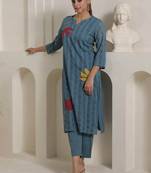Women Embroidered  Cotton Kurta With Trouser