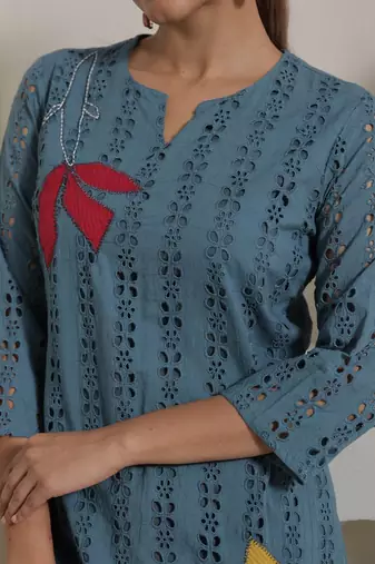 Women Embroidered Pure Cotton Kurta With Trouser