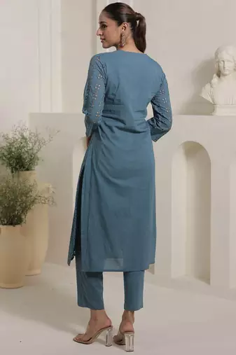 Women Embroidered Pure Cotton Kurta With Trouser