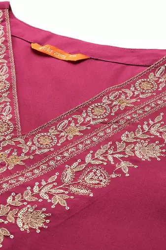 Plus Size Pink Embroidered Straight Kurta Salwar With Dupatta Set