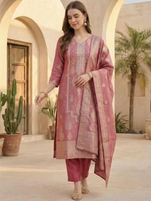 Women Ethnic Motifs Regular Kurta with Trousers & With Dupatta 1