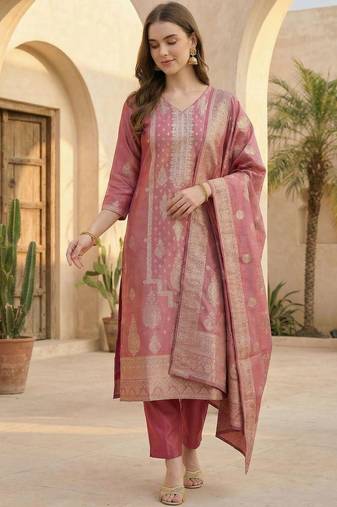 Women Ethnic Motifs Regular Kurta with Trousers & With Dupatta