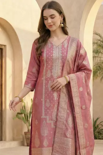 Women Ethnic Motifs Regular Kurta with Trousers & With Dupatta