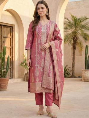 Women Ethnic Motifs Regular Kurta with Trousers & With Dupatta 5