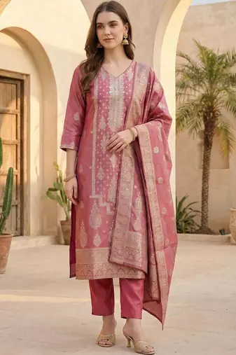 Women Ethnic Motifs Regular Kurta with Trousers & With Dupatta