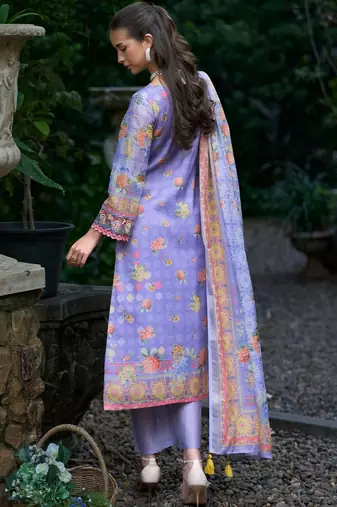 Women Floral Printed Regular Thread Work Linen Kurta with Trousers & With Dupatta