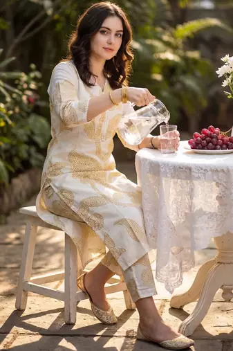 Women Floral Printed Regular  Cotton Kurta with Trousers