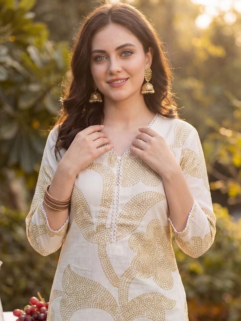Women Floral Printed Regular  Cotton Kurta with Trousers