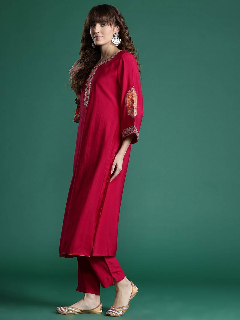 Ethnic Motifs Embroidered Zari Kurta With Trousers & Dupatta