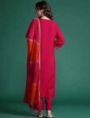 Ethnic Motifs Embroidered Zari Kurta With Trousers & Dupatta 7