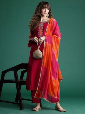 Ethnic Motifs Embroidered Zari Kurta With Trousers & Dupatta 8