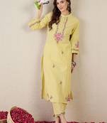 Women Floral Embroidered Regular Thread Work  Cotton Kurta with Trousers