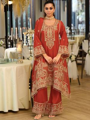 Women Ethnic Motifs Embroidered Regular Thread Work Kurta with Palazzos & With Dupatta 1
