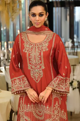 Women Ethnic Motifs Embroidered Regular Thread Work Kurta with Palazzos & With Dupatta