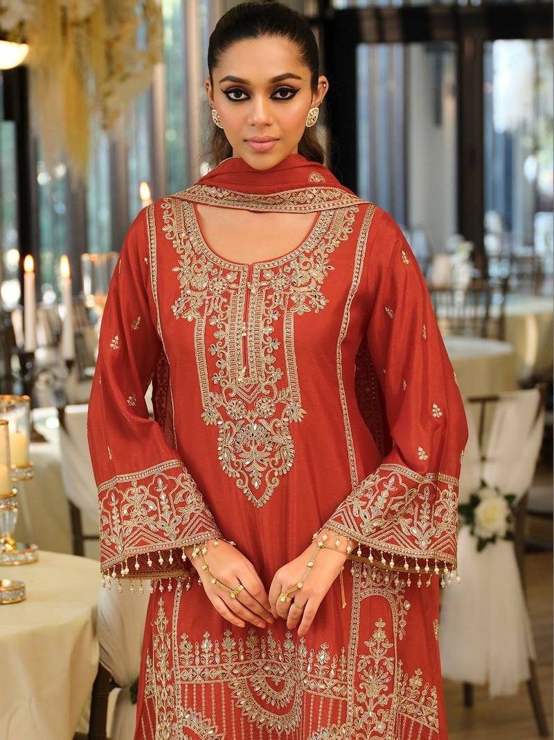 Women Ethnic Motifs Embroidered Regular Thread Work Kurta with Palazzos & With Dupatta