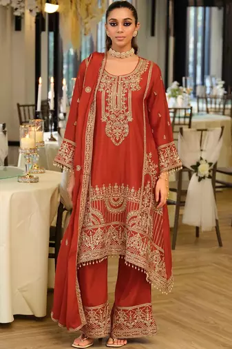 Women Ethnic Motifs Embroidered Regular Thread Work Kurta with Palazzos & With Dupatta