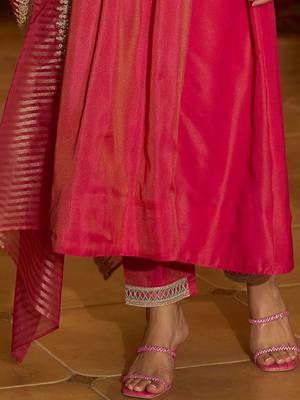 Floral Embroidered V-Neck A-Line Kurta With Trousers & Dupatta 6