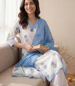 Women Floral Printed Regular  Cotton Kurta with Trousers & With Dupatta