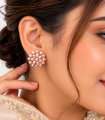 Pearl cluster flower stud earrings, pink freshwater pearl