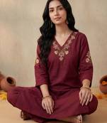 Women Ethnic Motifs Embroidered Regular Thread Work  Cotton Kurta with Trousers