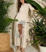 Women Animal Embroidered Thread Work  Cotton Kurta with Trousers