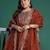 Plus Size Rust Embroidered Straight Kurta Trousers With Dupatta Set