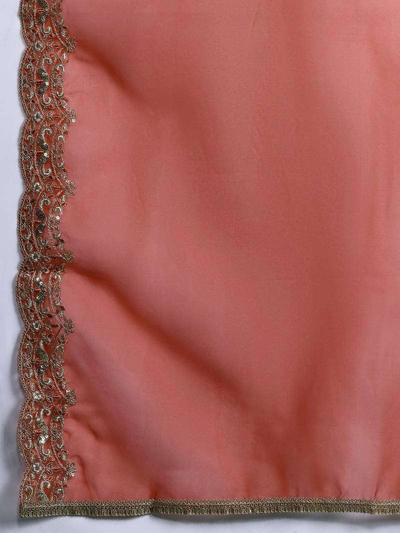 Plus Size Rust Embroidered Straight Kurta Trousers With Dupatta Set