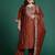 Plus Size Rust Embroidered Straight Kurta Trousers With Dupatta Set