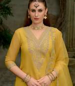 Floral Yoke Design Sequnnied Straight Kurta With Trousers & Dupatta